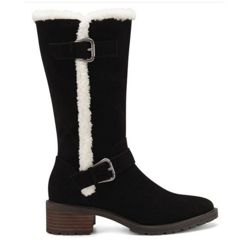 Lucky Brand Jacoba Shearling Trim Tall Mid-Calf Engineer Boots - Picture 4 of 13